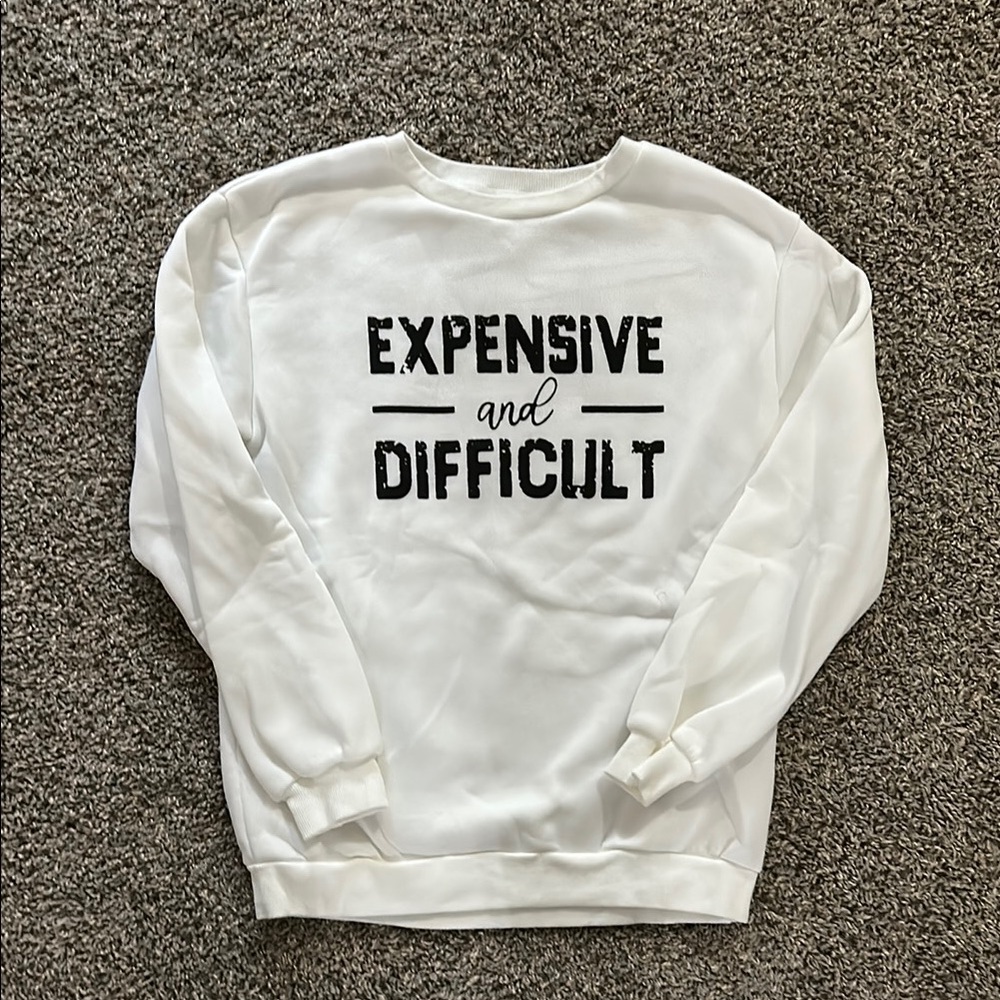 White Crewneck Sweater with Bold Text